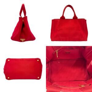 Prada Tote Canvas Bag Canapa Red